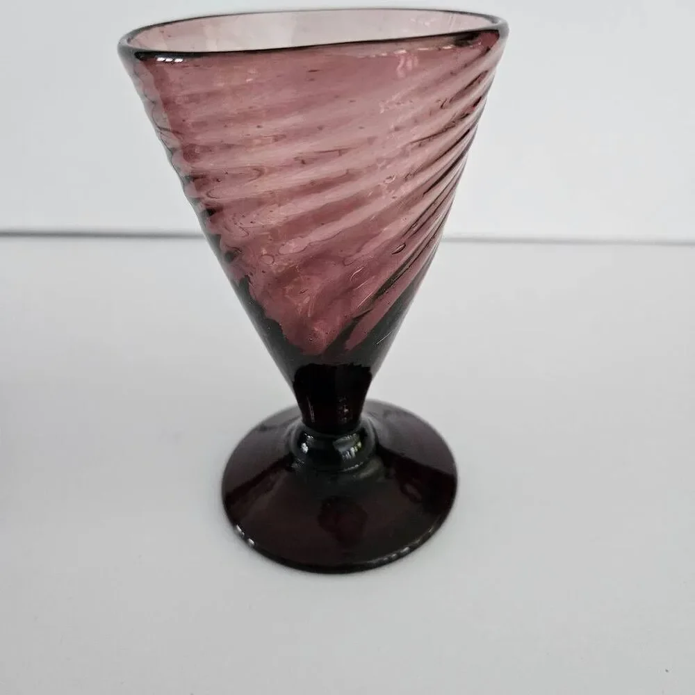 Vintage 6 amethyst cordial glasses, hand blown.